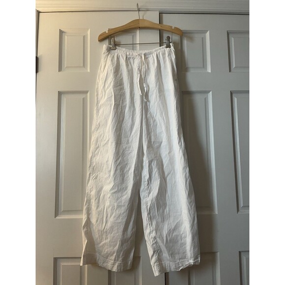 Athleta Pants - Athleta Paradise White Linen Blend Wide Leg Pants XS Drawstring Elastic Waist